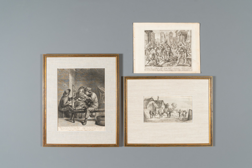 Maarten de Vos, Gerard de Jode, et d'apr&egrave;s Teniers &amp; Brouwer: Huit gravures, 16&egrave;m&egrave; et post&eacute;rieur