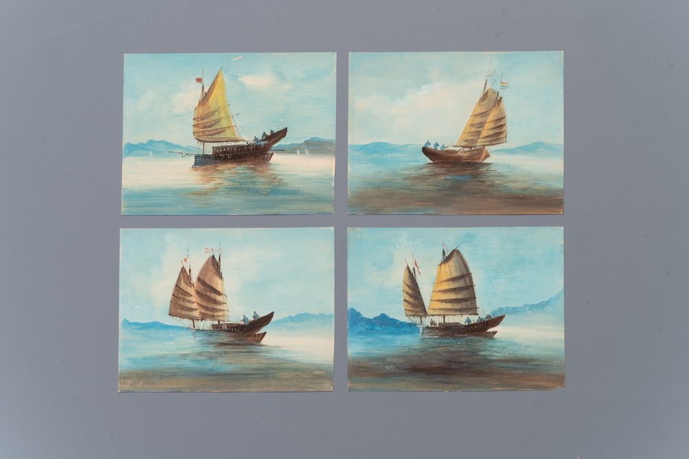 Chinese Canton school: 'European merchant ships', gouache on paper, 18/19th C.