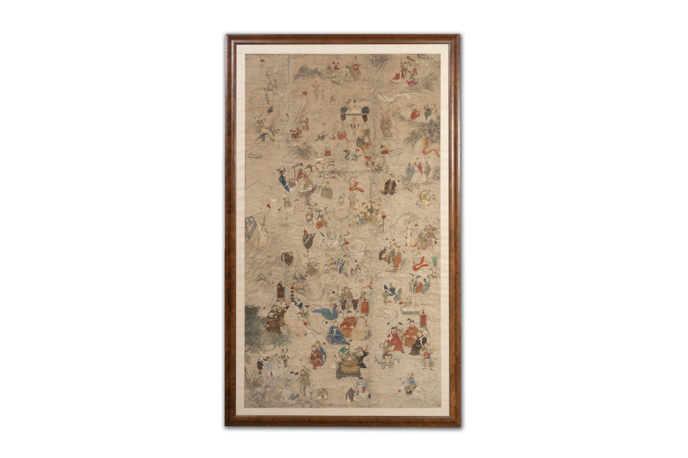 Chinese school: 'Deities in heaven', ink and colour on silk, 19th C.