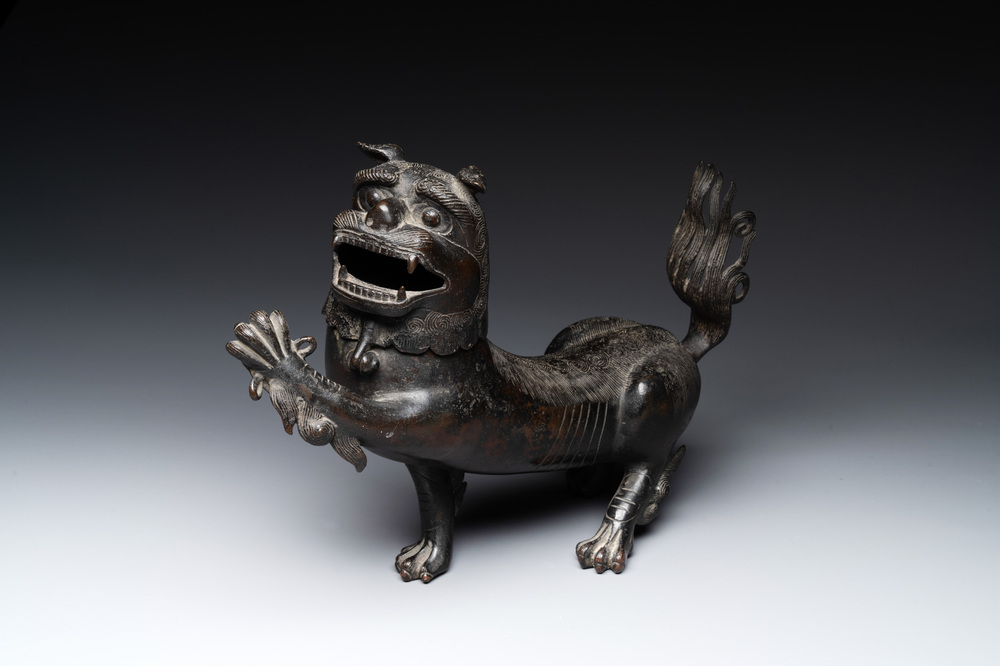 A rare and large Chinese bronze lion-form censer, Southern Song