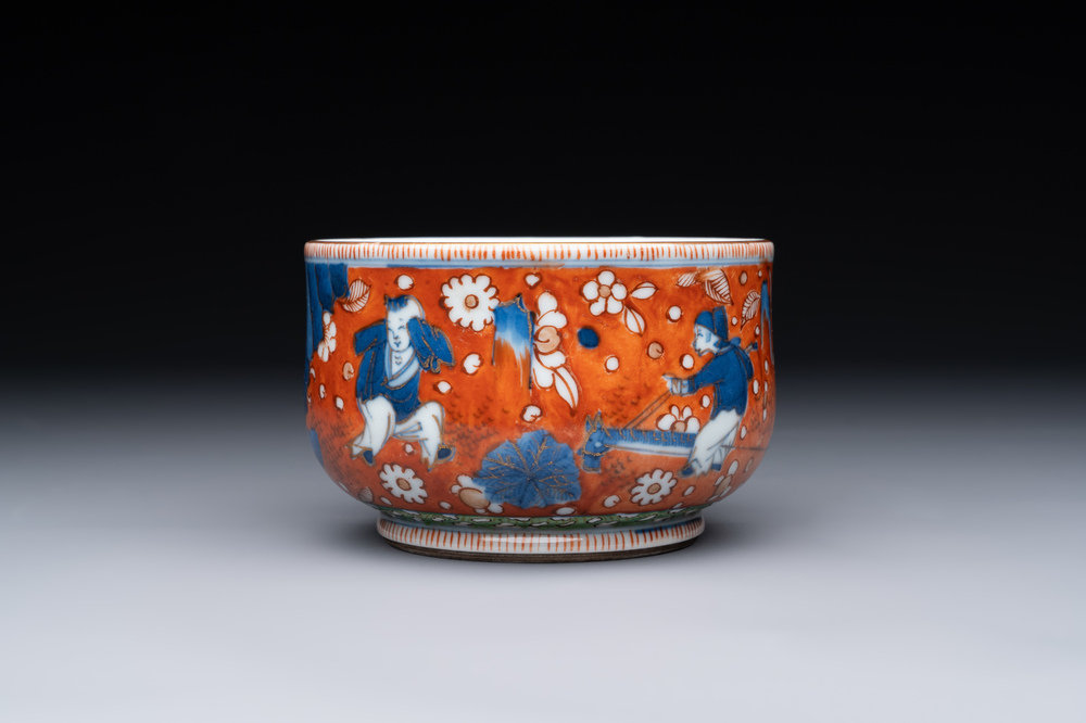 A Chinese English-decorated blue and white censer, Kangxi