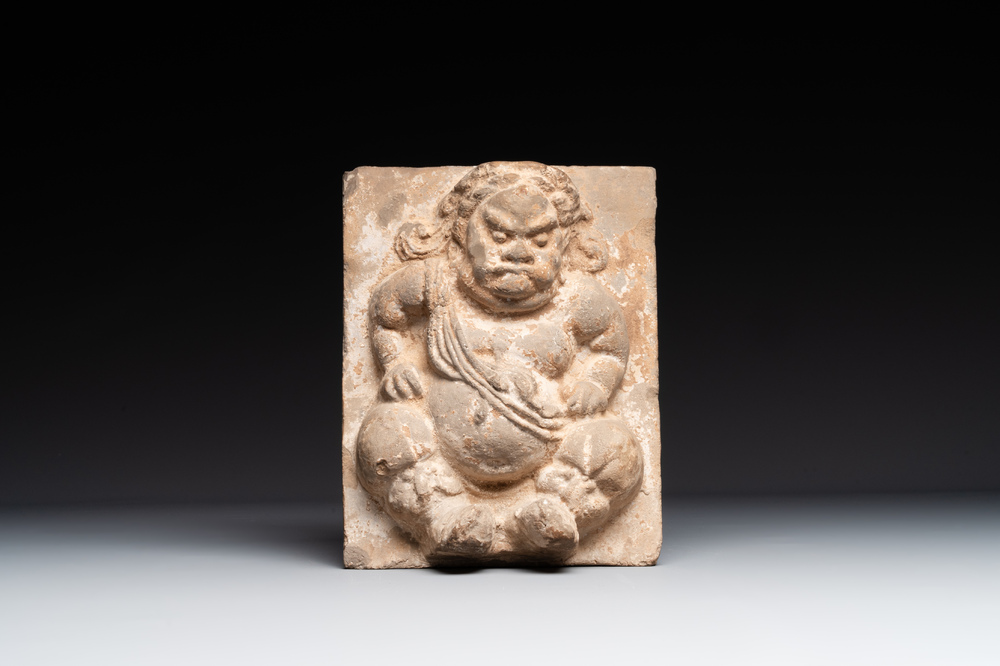 A Chinese architectural pottery tile of a 'non-Han' figure, Song/Jin