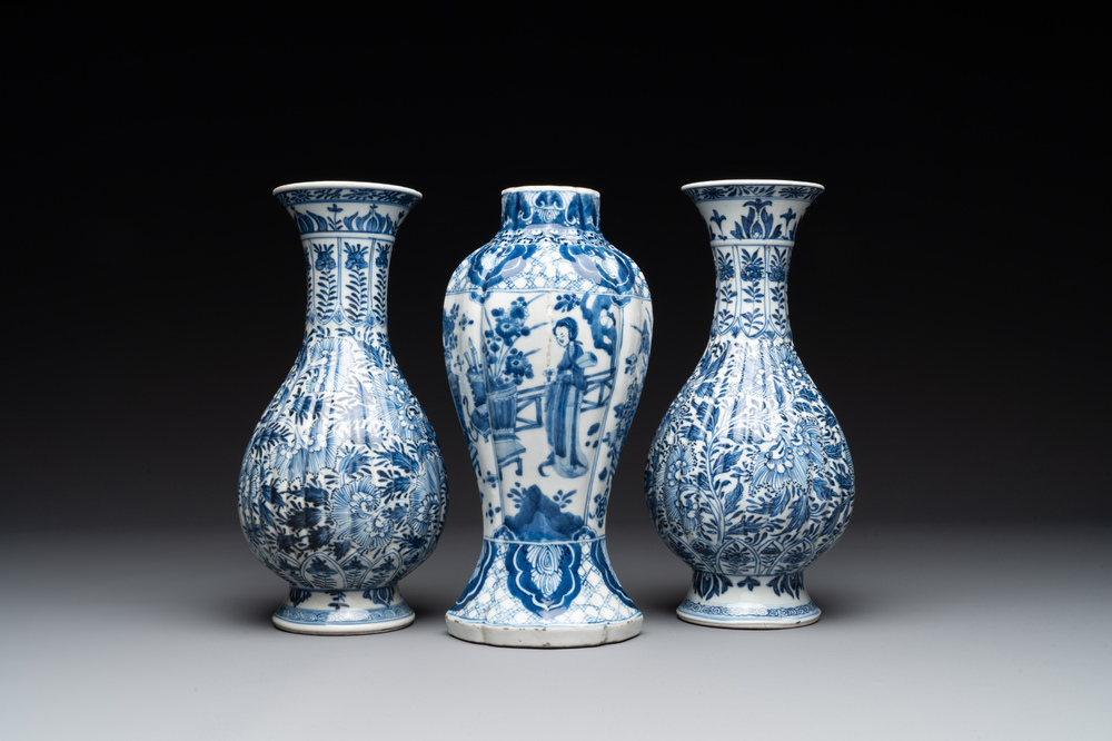 Three Chinese blue and white vases with floral design, Kangxi