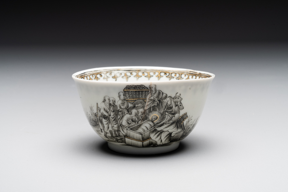 A fine Chinese grisaille 'Adoration of the Shepherds' cup, Qianlong, ca. 1745