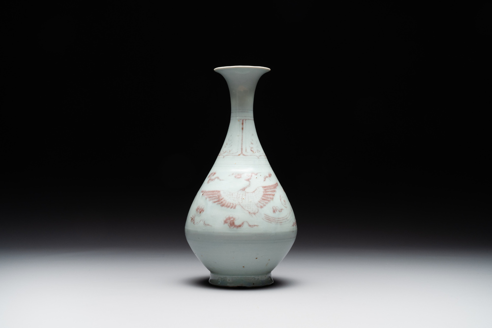 A Chinese copper-red 'yuhuchunping' 'phoenix' vase, Yuan/Ming