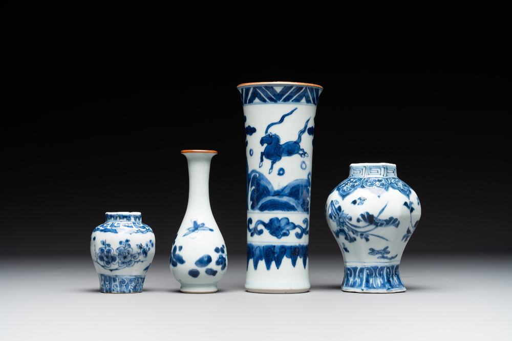 Four various Chinese blue and white vases, Transitional period