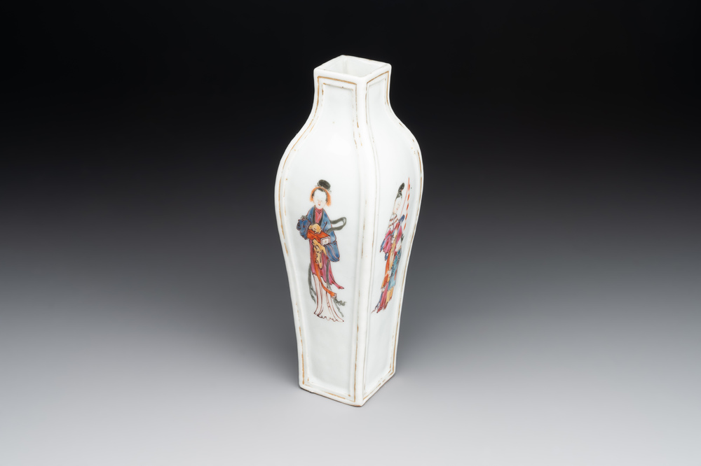 A Chinese Canton famille rose 'San Niang Jiao Zi 三娘教子' vase, Qianlong