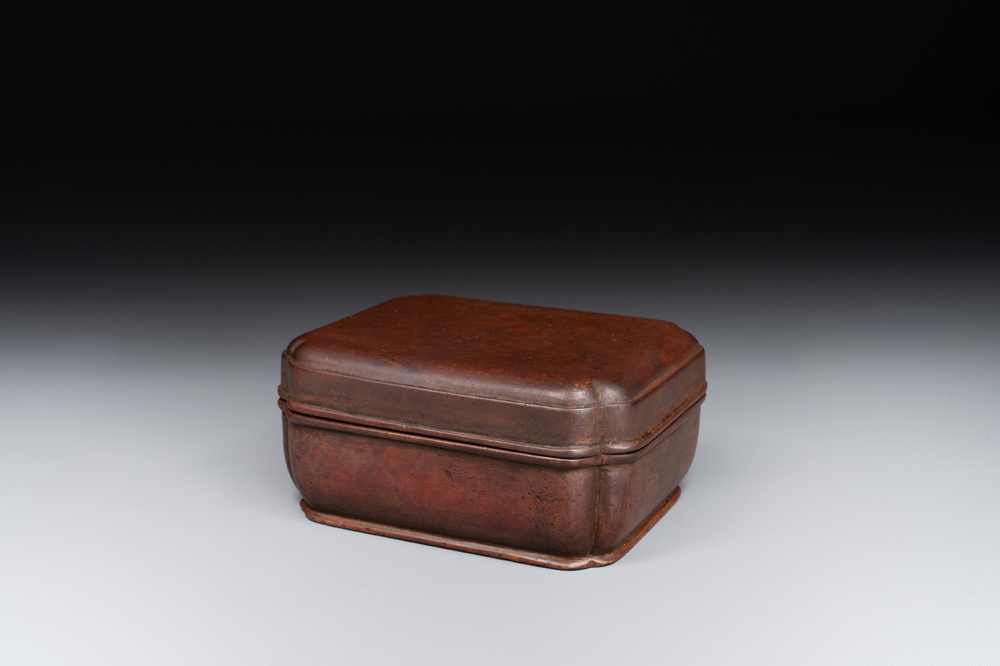 A rare Chinese rectangular bronze box and cover, Ming
