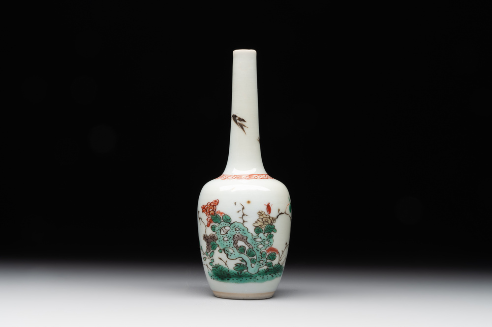 A Chinese famille verte vase with floral design, Kangxi