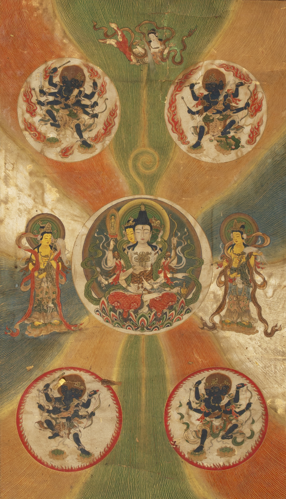 A rare Japanese Buddhist painting depicting Usnisavijaya, signed Ku Yue Baixie 哭月拜寫, probably 17/18th C.