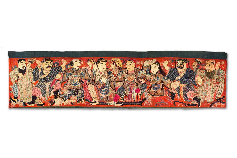 A Chinese embroidered 'Eight Immortals' silk panel, 19th C.