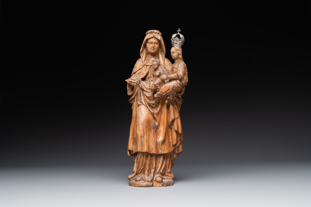 A fruitwood 'Virgin and Child with Saint Anne' sculpture, Mechelen, second half 16th C.