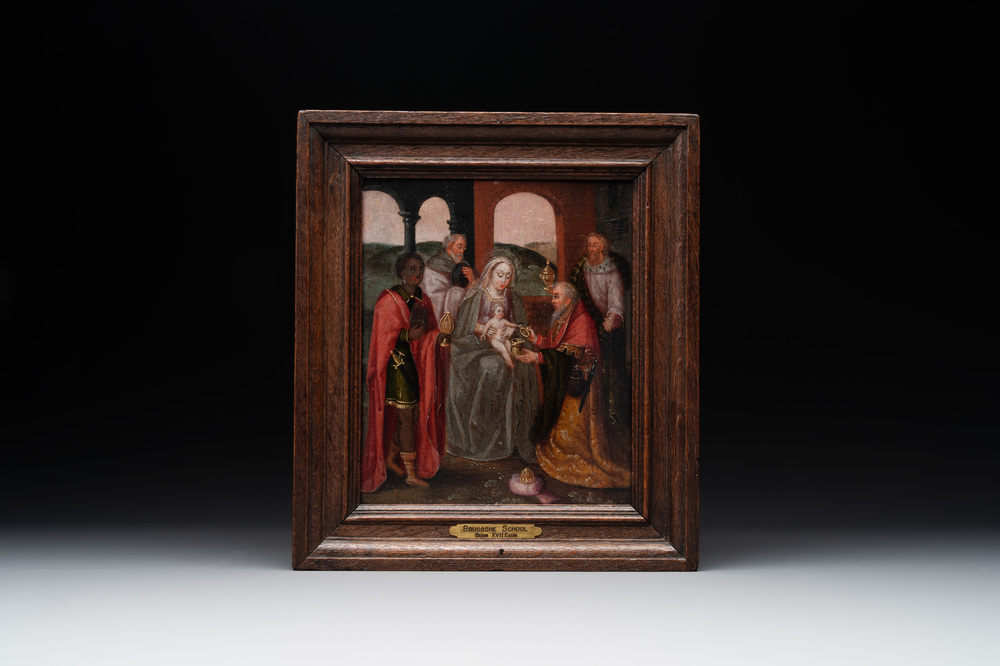 Flemish school: 'Adoration of the Magi', oil on panel, possibly Bruges, 17th C.