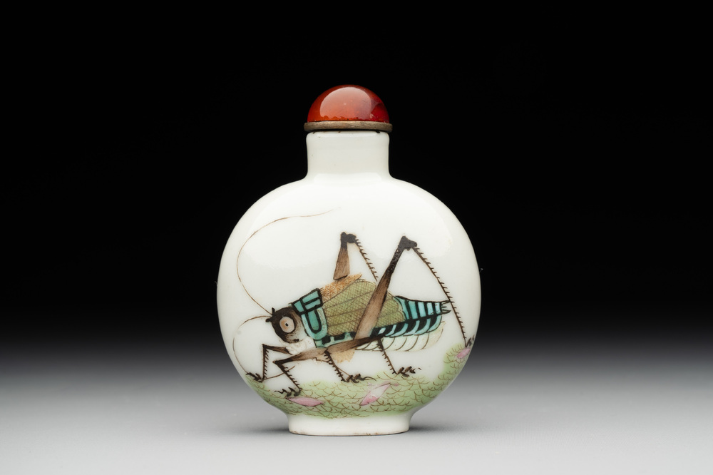 A Chinese famille rose 'grasshopper' snuff bottle, Daoguang mark and of the period