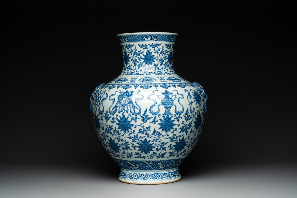 A large Chinese blue and white 'hu' 'bajixiang' vase, Yongzheng mark, 19/20th C.