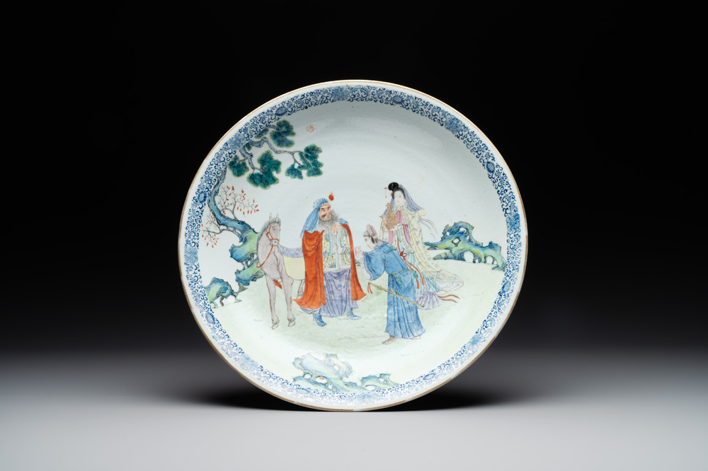 A large Chinese famille rose dish, Qianlong mark, Republic