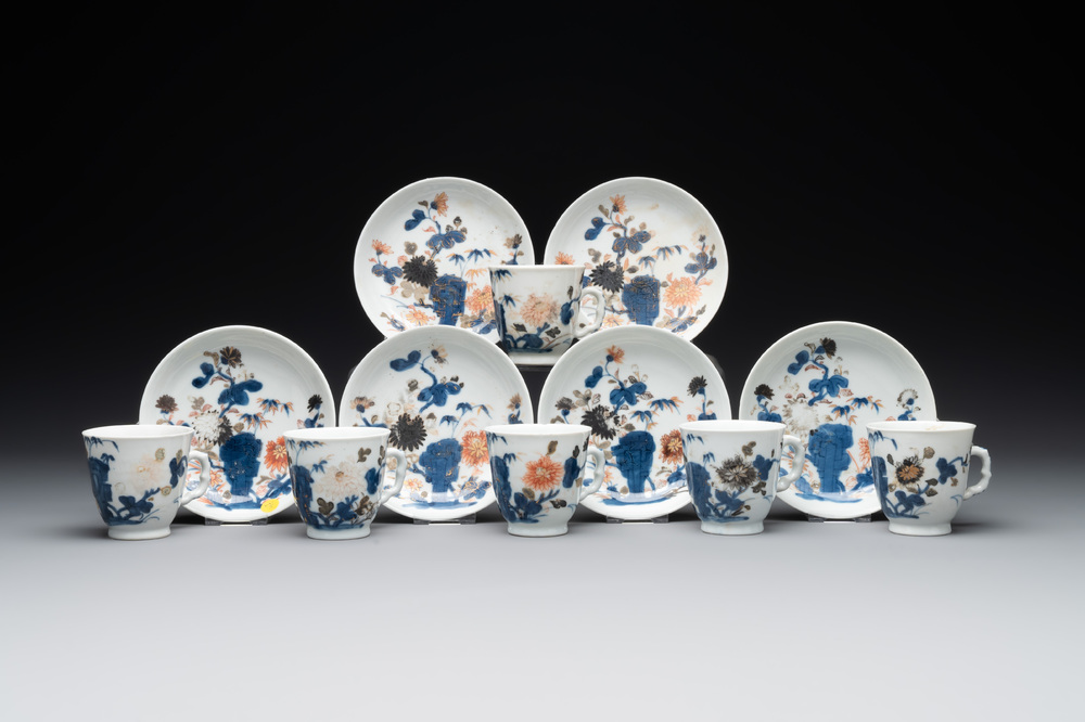 A set of six Chinese Imari-style cups and saucers from the Nanking cargo, Qianlong