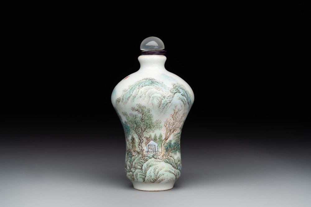A Chinese famille rose 'landscape and poem' snuff bottle, Daoguang mark and of the period