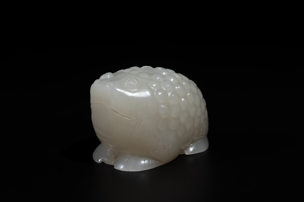 A Chinese white jade water pot in the shape of a three-legged toad, Qing