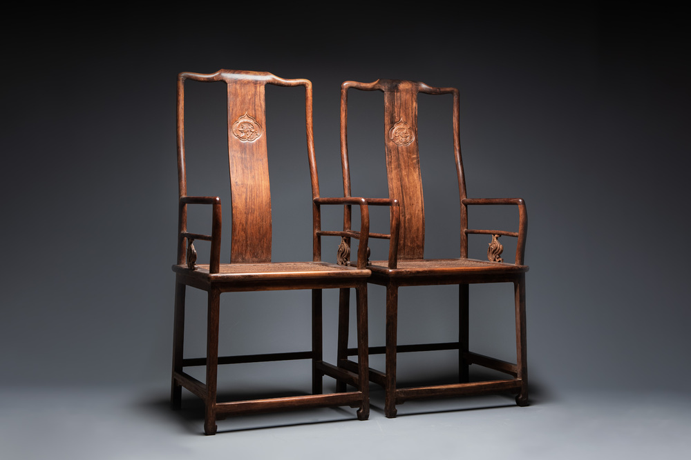 A pair of Chinese Huanghuali wood chairs, Ming