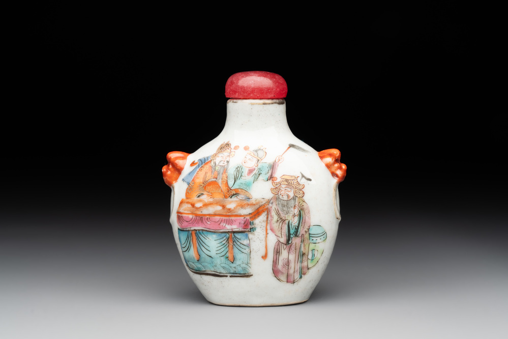A Chinese famille rose snuff bottle with narrative design, Tongzhi mark and of the period
