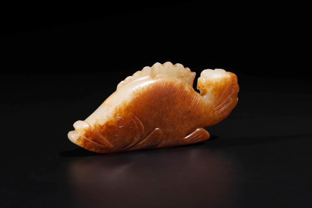 A Chinese white and russet jade mandarin fish or Chinese perch, Yuan