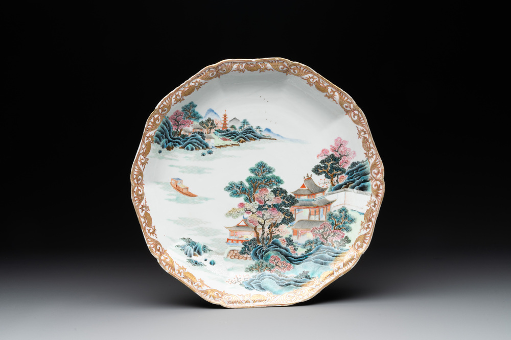 A Chinese famille rose 'river landscape' dish, Qianlong
