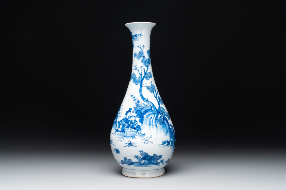 A blue and white French faience pear-shaped chinoiserie vase, Nevers, late 17th C.