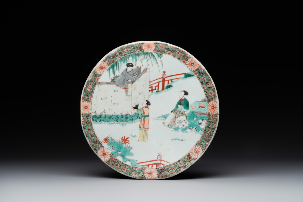 A Chinese famille verte 'Xi Xiang Ji' plaque, Kangxi