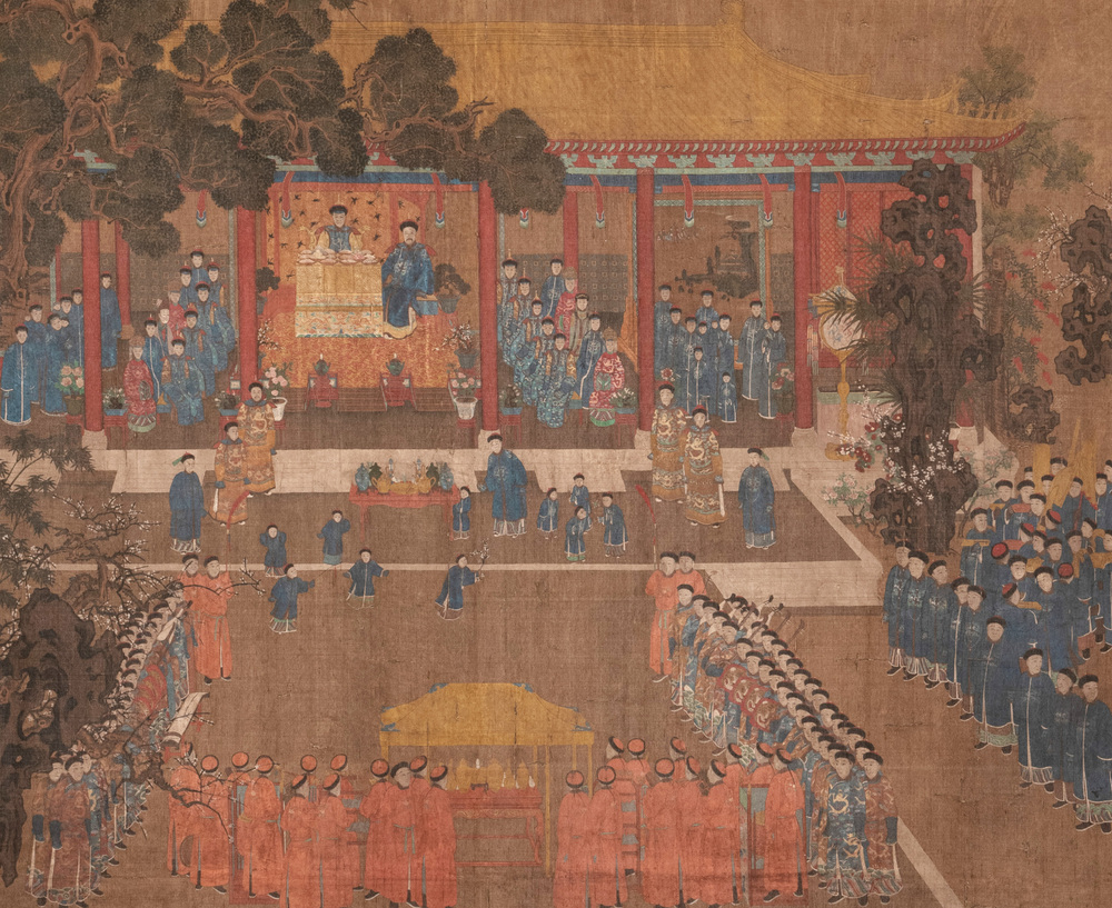 Chinese school: 'Qianlong's banquet', ink and colour on silk, Qing or later