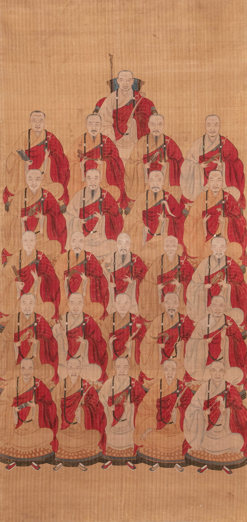 Chinese school: '24 monks', ink and colour on silk, Qing