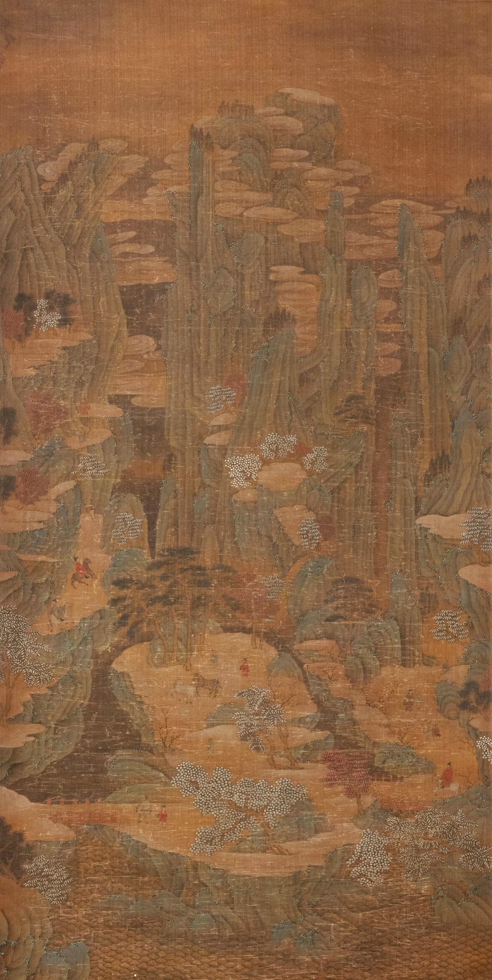 Chinese school: 'Mountainous landscape', ink and colour on silk, Ming or later