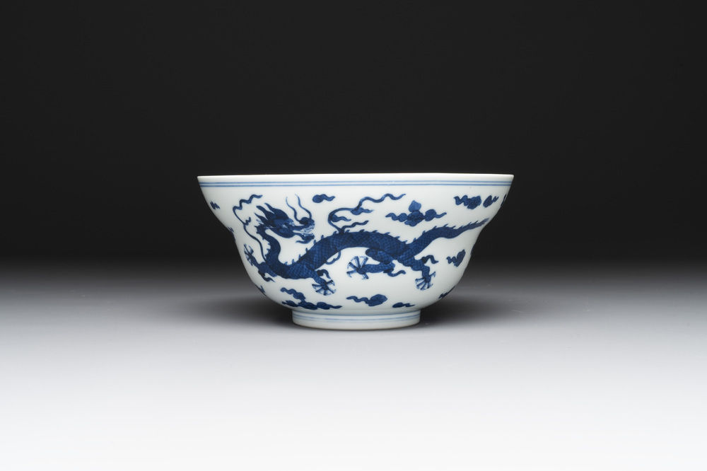 A Chinese blue and white 'dragon' bowl, Daoguang mark and of the period