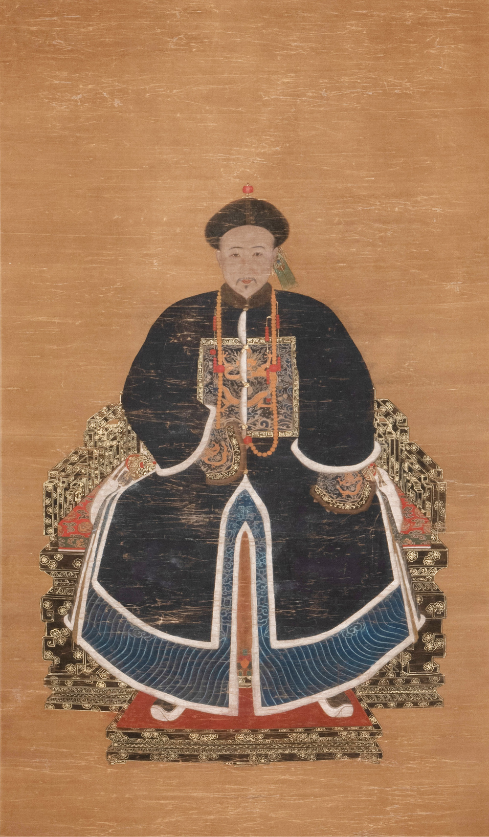 Chinese school: 'Full body portrait of a prince', ink and colour on silk, Qing