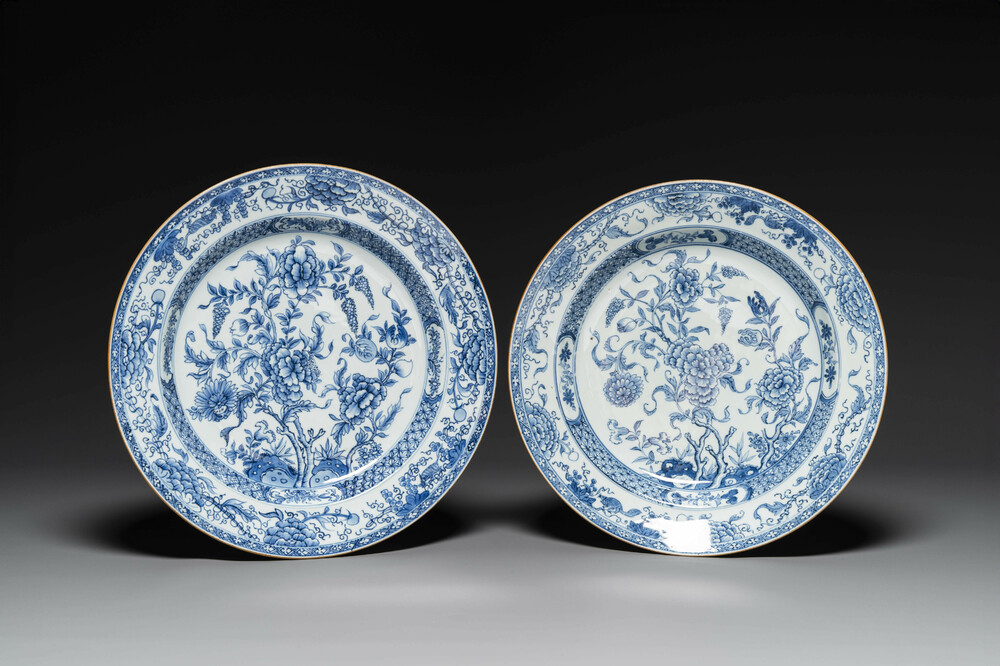 Two Chinese blue and white dishes with floral design, Yongzheng