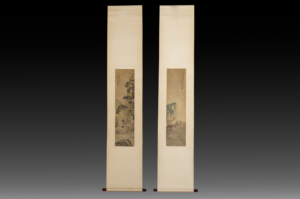 Qian Huian 錢慧安 (1833-1911): 'Playing boys', ink and colour on silk, 19/20th C.