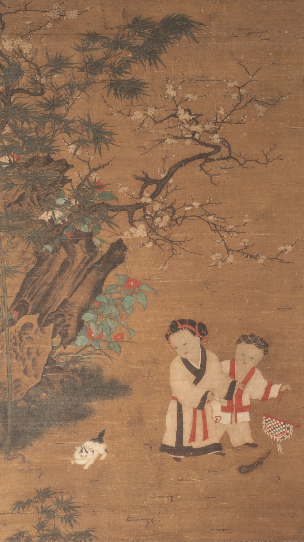 Follower of Su Hanchen 蘇漢臣 (1094-1172): 'Child playing with a cat', ink and colour on silk, Ming or later