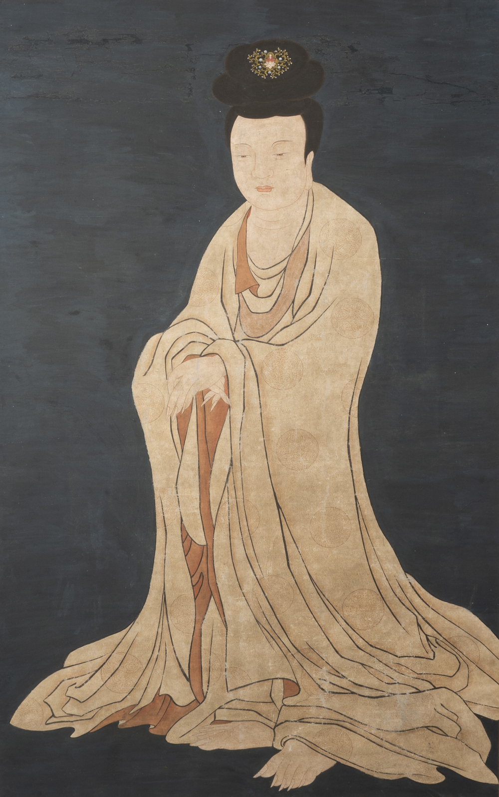 Chinese school: 'Guanyin', ink and colour on silk, Qing