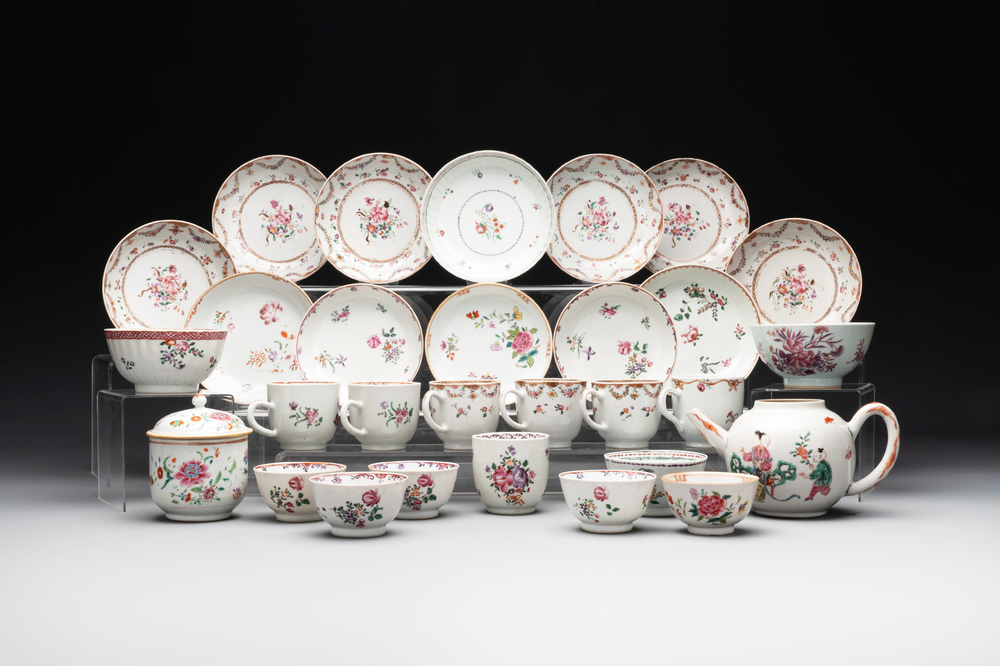 A varied collection of Chinese famille rose teawares, Yongzheng/Qianlong