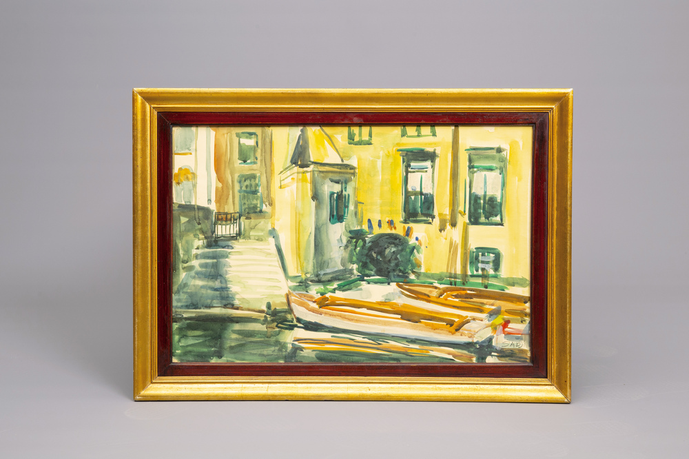 Sadji (Sha Qi, Sha Yinnian) (1914-2005): 'Canal view of Bruges', watercolour on paper, dated 14 April 1946