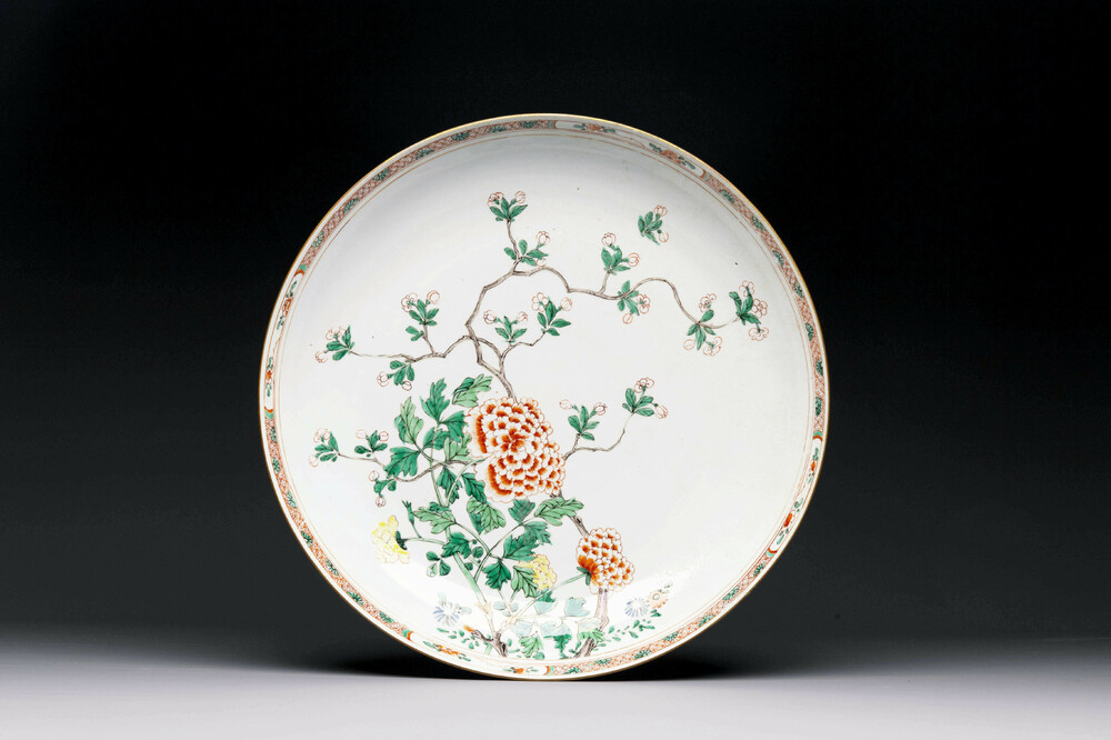 A Chinese famille verte dish with floral design, Kangxi