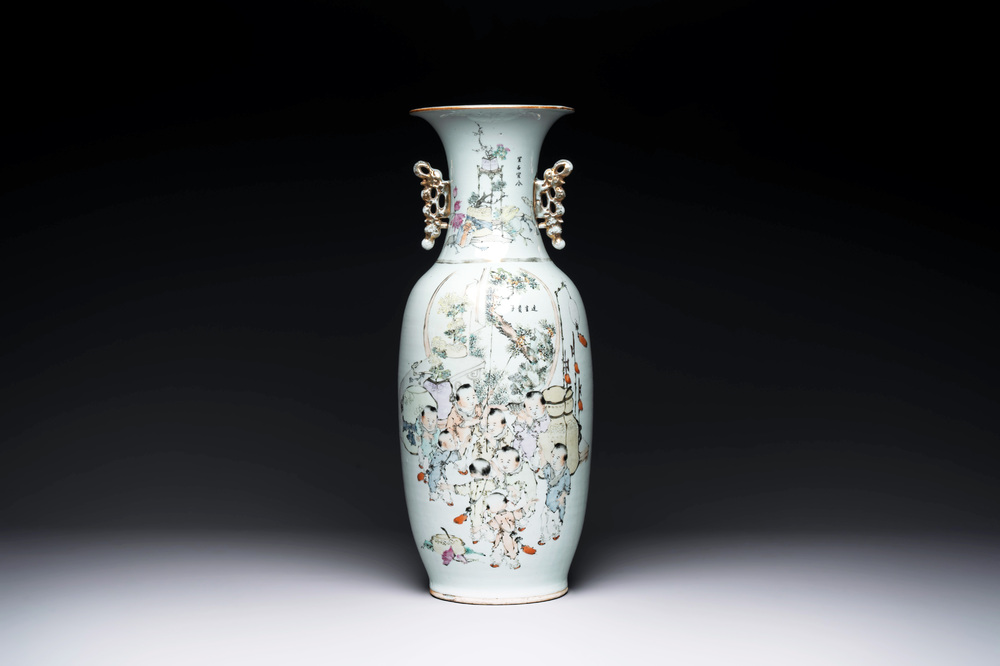 A Chinese qianjiang cai 'playing boys' vase, Ma Qingyun 馬慶雲 seal mark, dated 1917