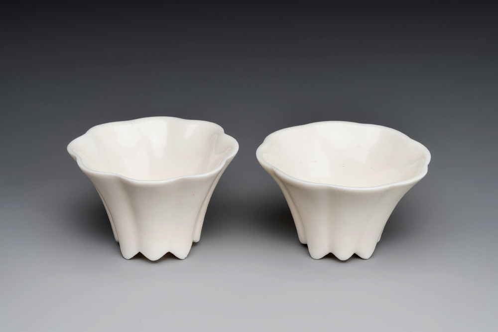 A pair of Chinese Dehua blanc de Chine flower-shaped cups, Kangxi
