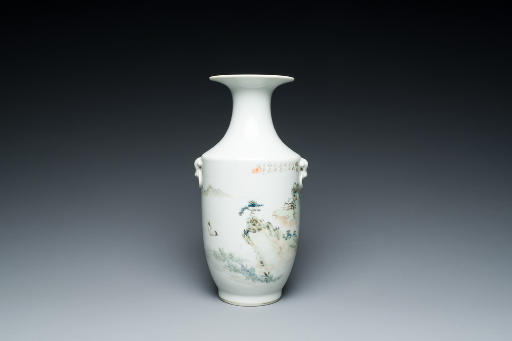A Chinese qianjiang cai 'mountainous landscape' vase, signed Cheng Men 程門 and Xiao Yuan Zhen Cang 筱園珍藏 seal mark, 19th C.