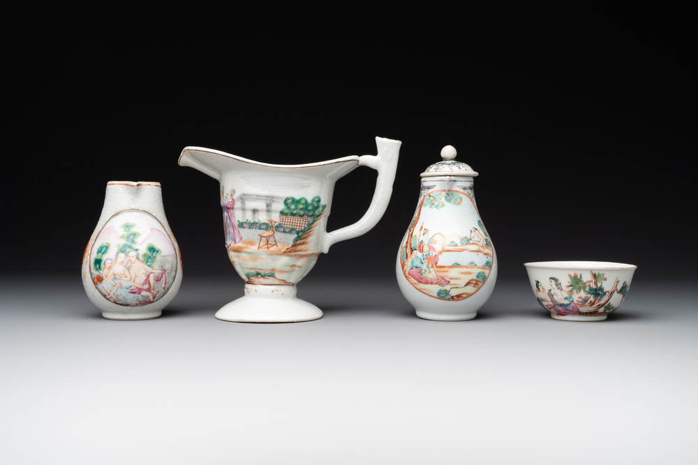 Four Chinese export famille rose 'European subject' wares, Qianlong