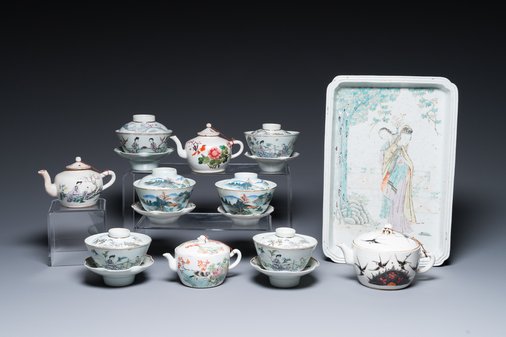 A varied collection of Chinese famille rose and qianjiang cai teawares, 19th/20th C.