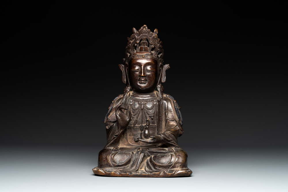 A Chinese bronze Guanyin, Ming