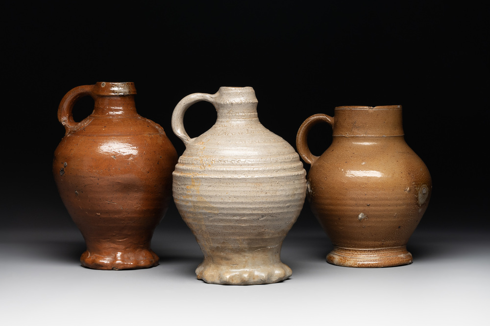 Three German stoneware jugs, 16th C.