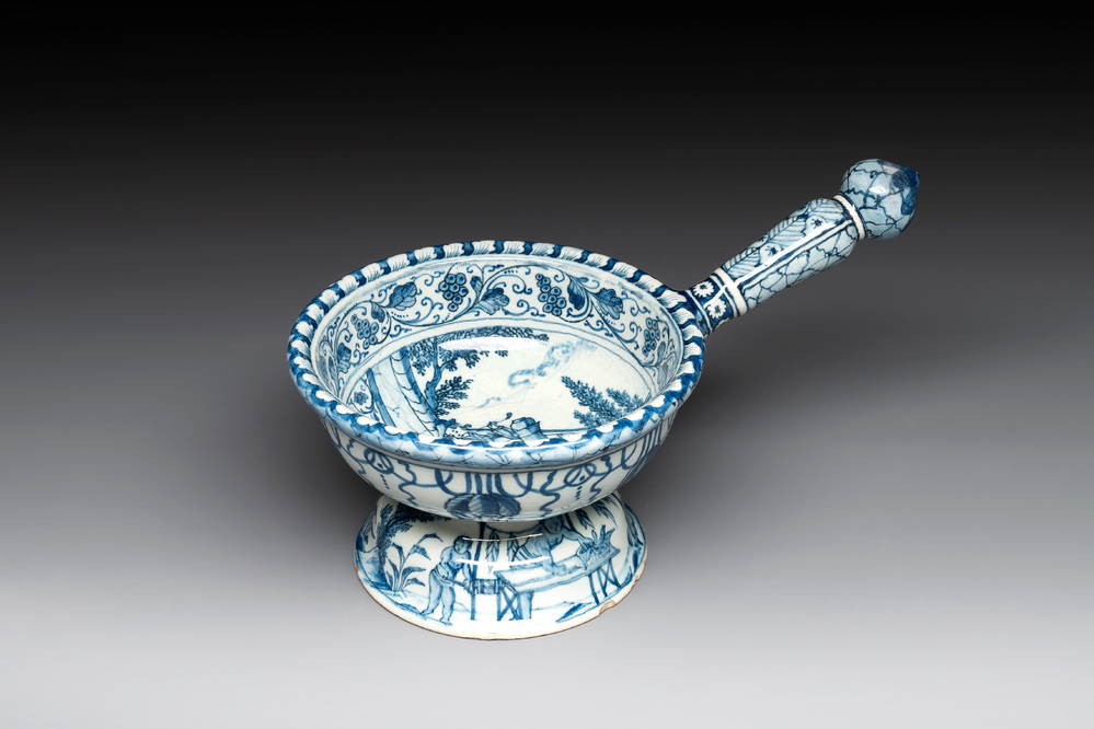 A Dutch Delft blue and white 'tobacco plantation owner' brasier, 18th C.