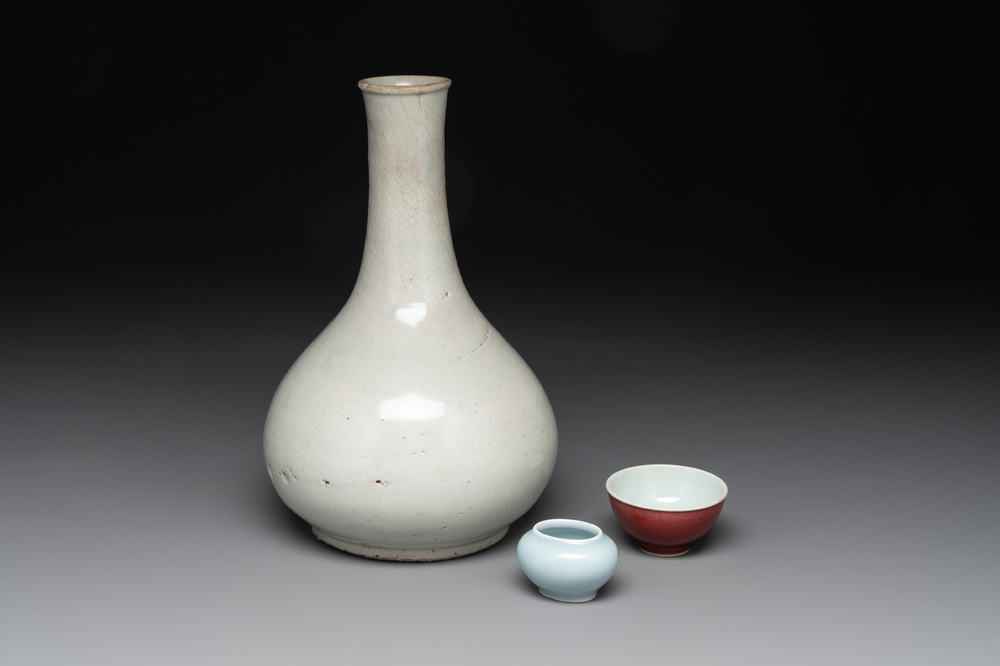 Three Chinese monochrome wares, Qianlong mark, Ming and later